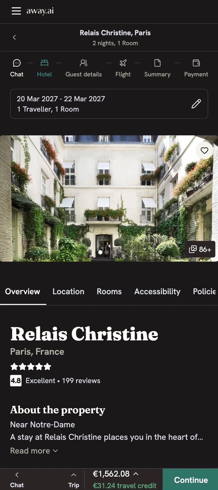 Hotel page screen