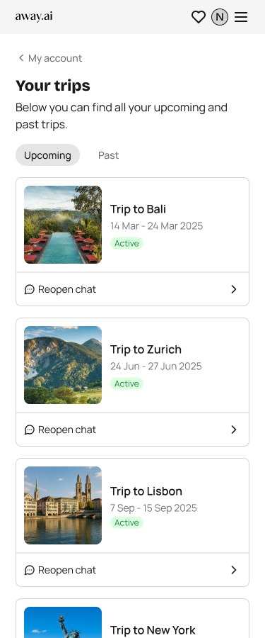 My trips — low fidelity