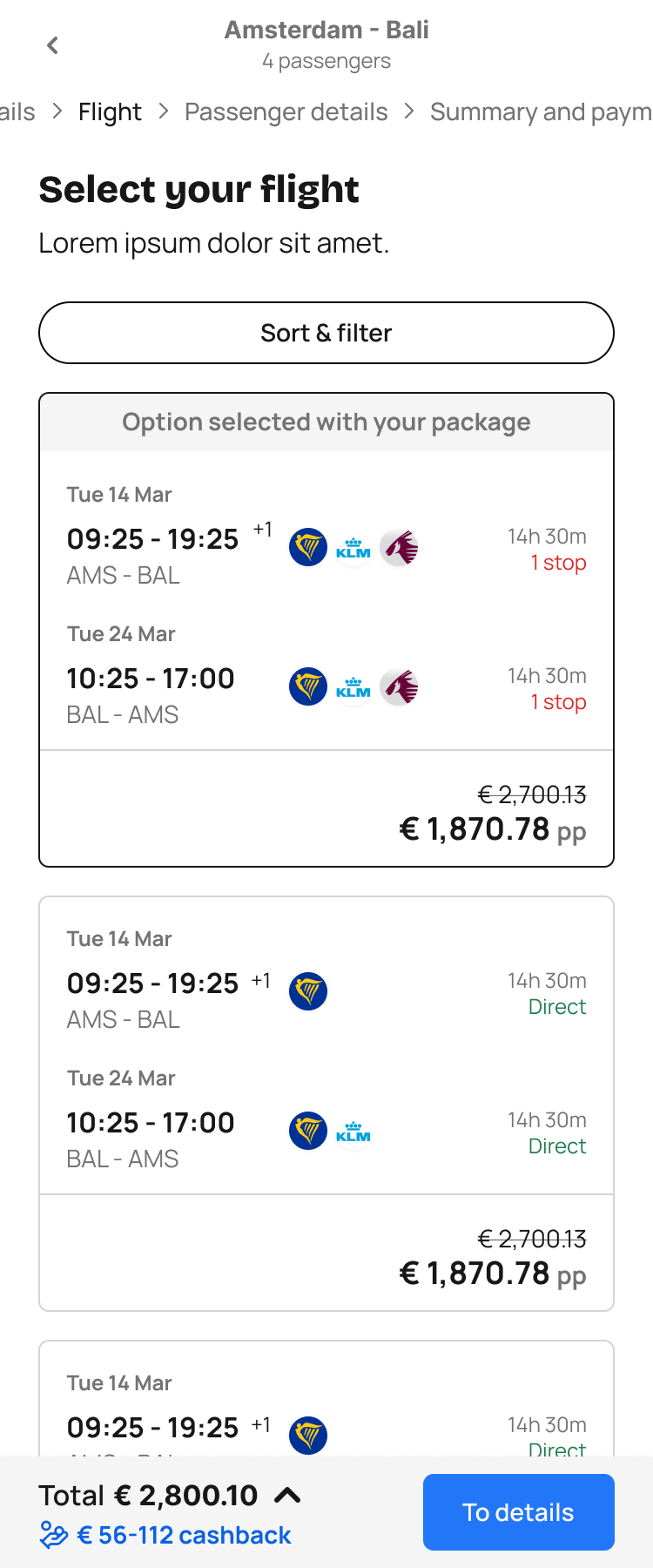 Flight selection — low fidelity