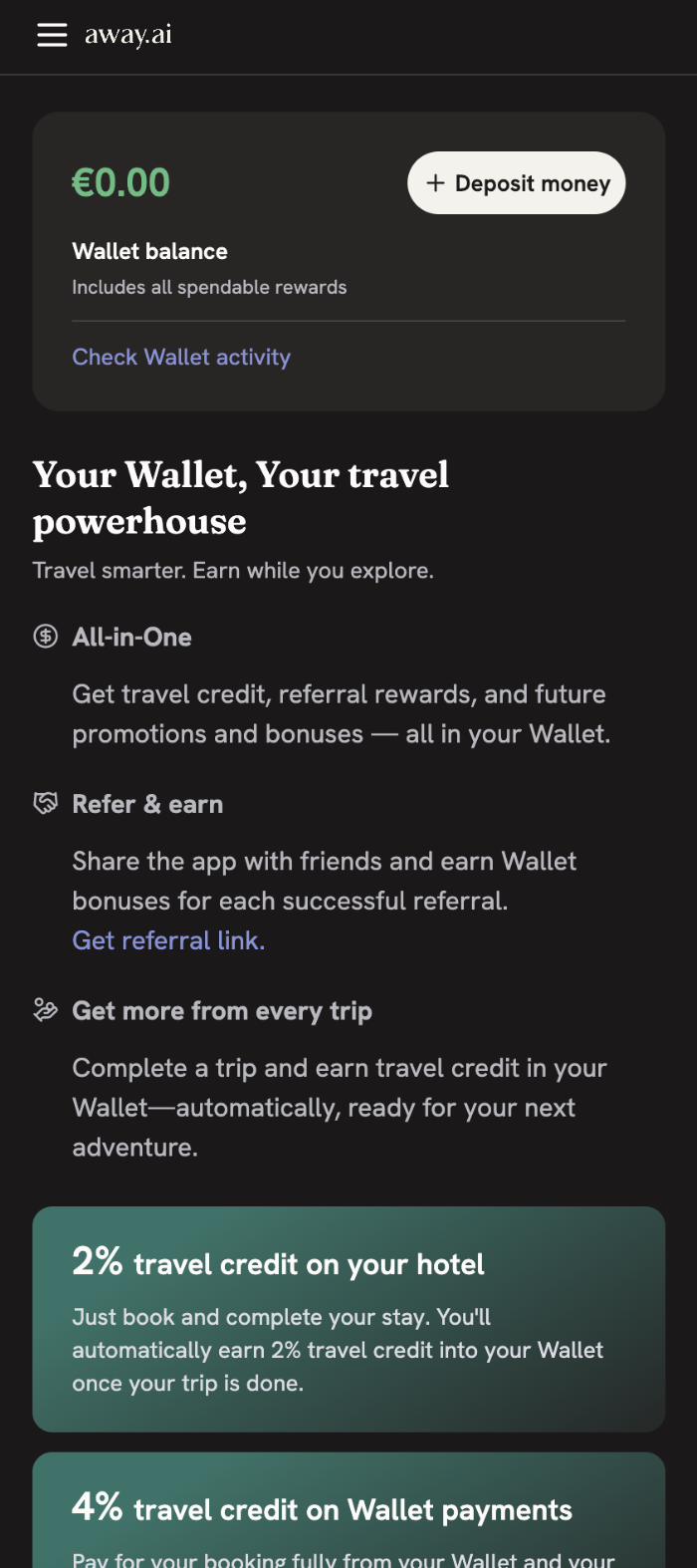 Wallet screen