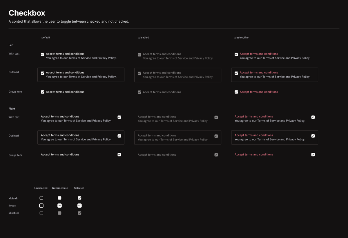 Checkbox — states and variants