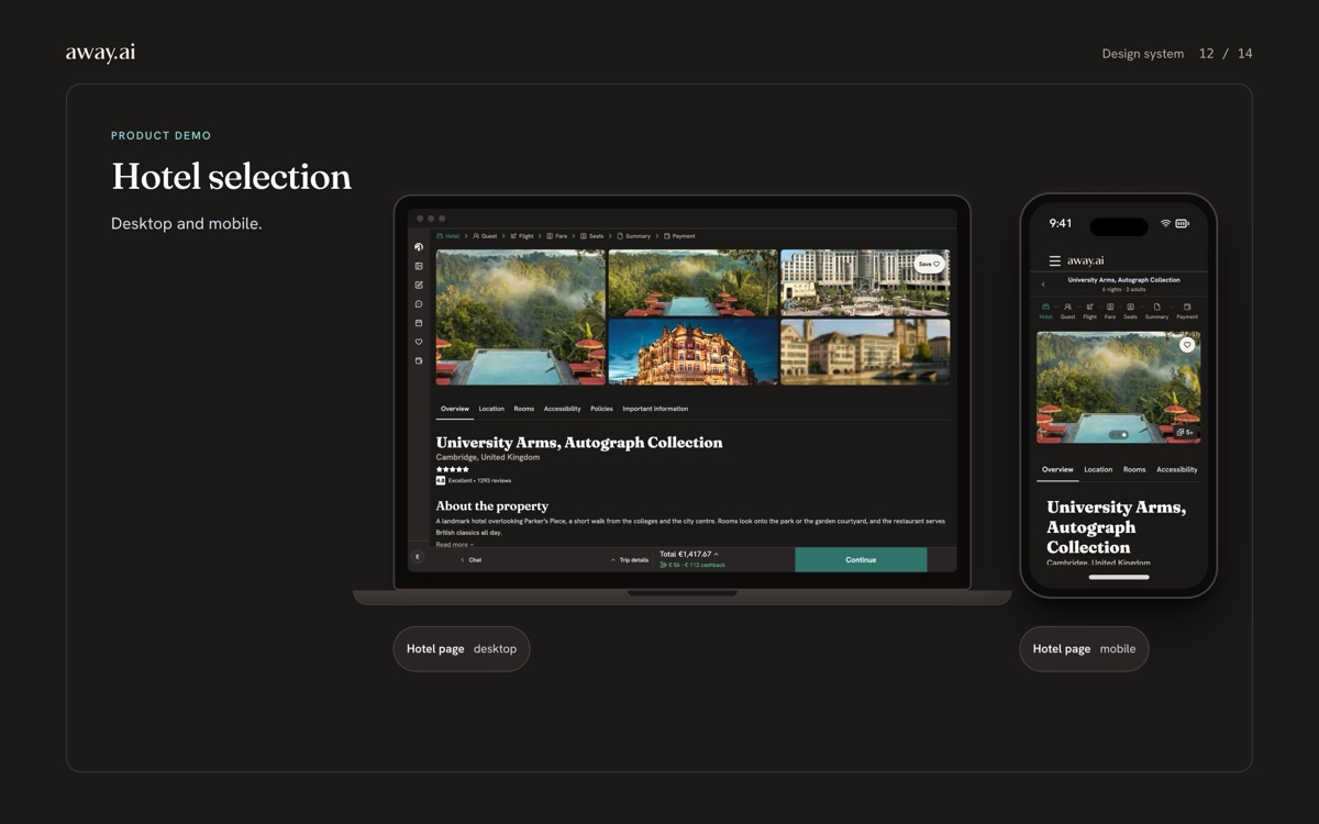 Hotel selection — desktop and mobile