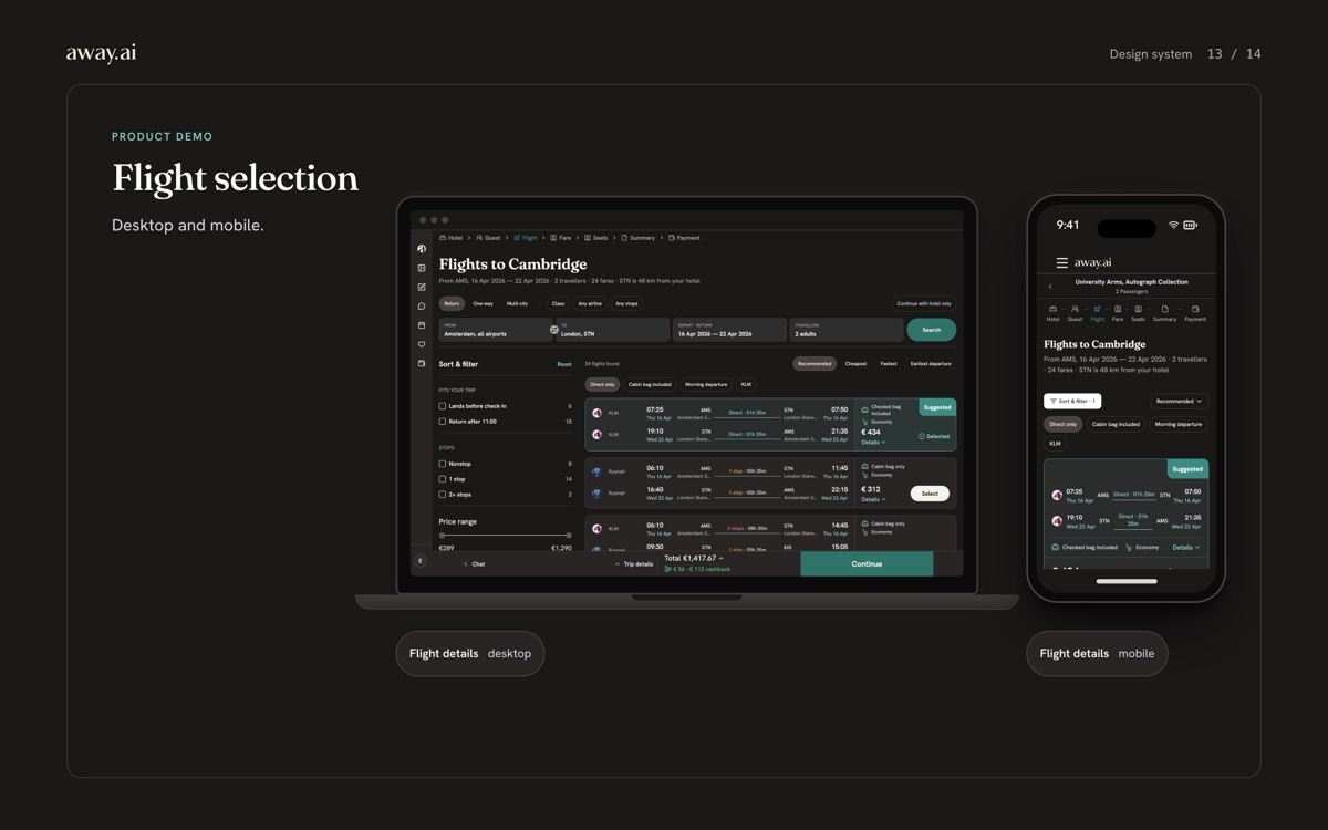 Flight selection — desktop and mobile