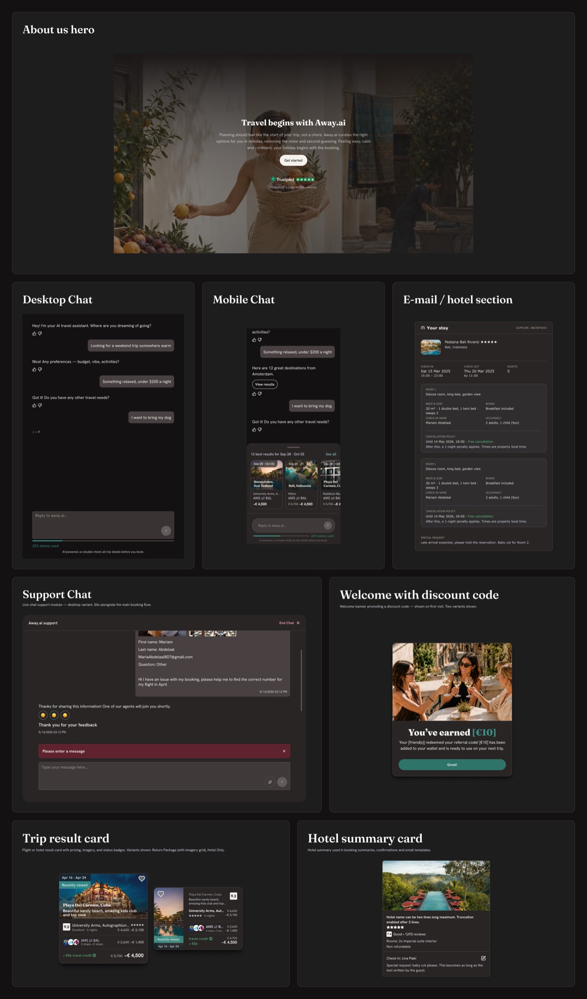 Chat, hotel and trip components