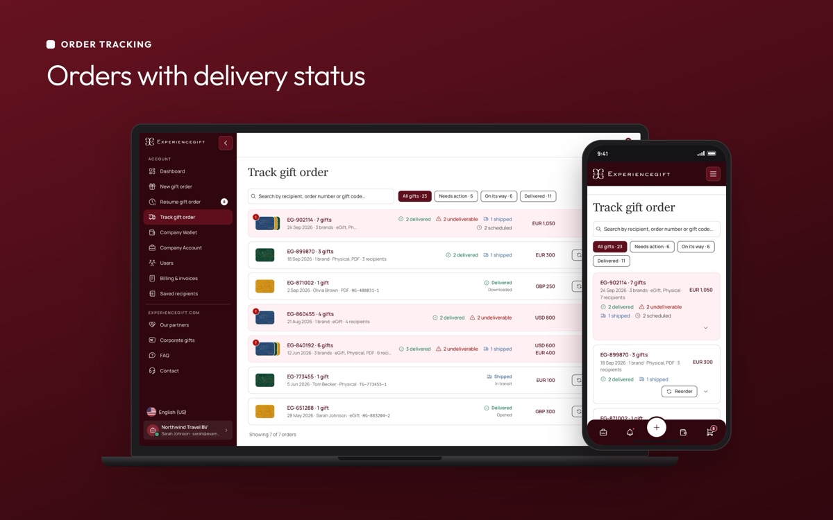 Orders with delivery status