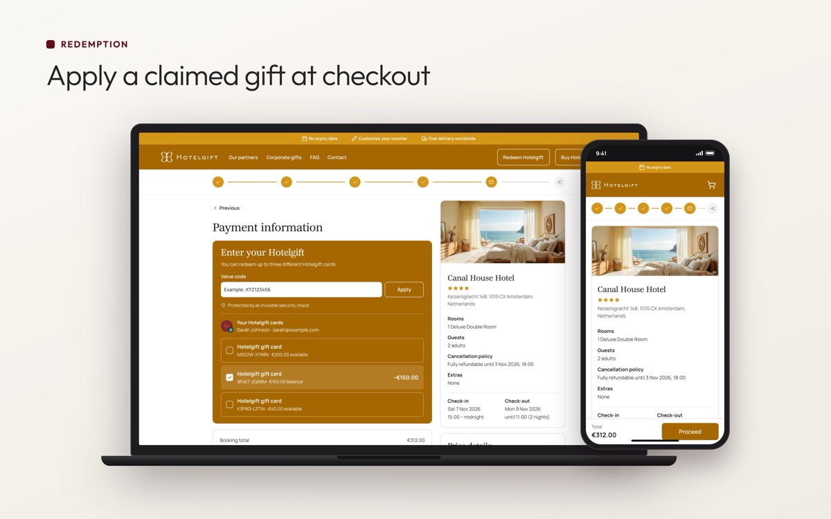 Apply a claimed gift at checkout