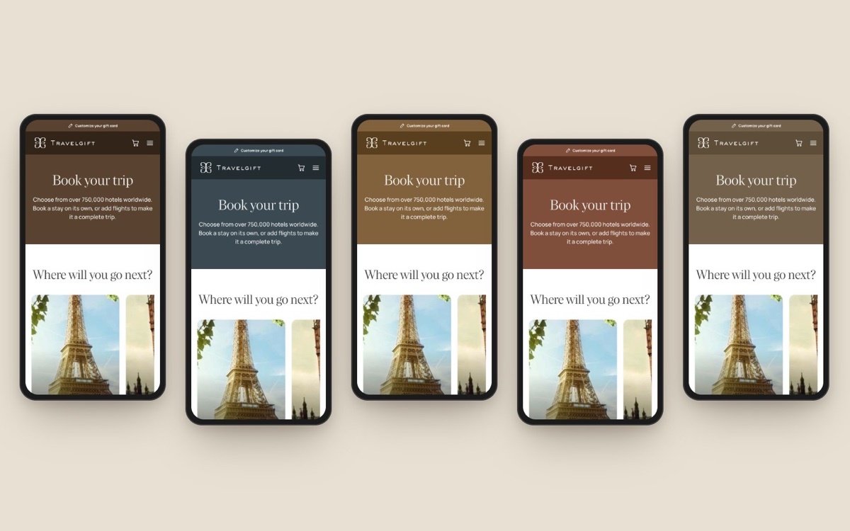Booking flow in five colour variations